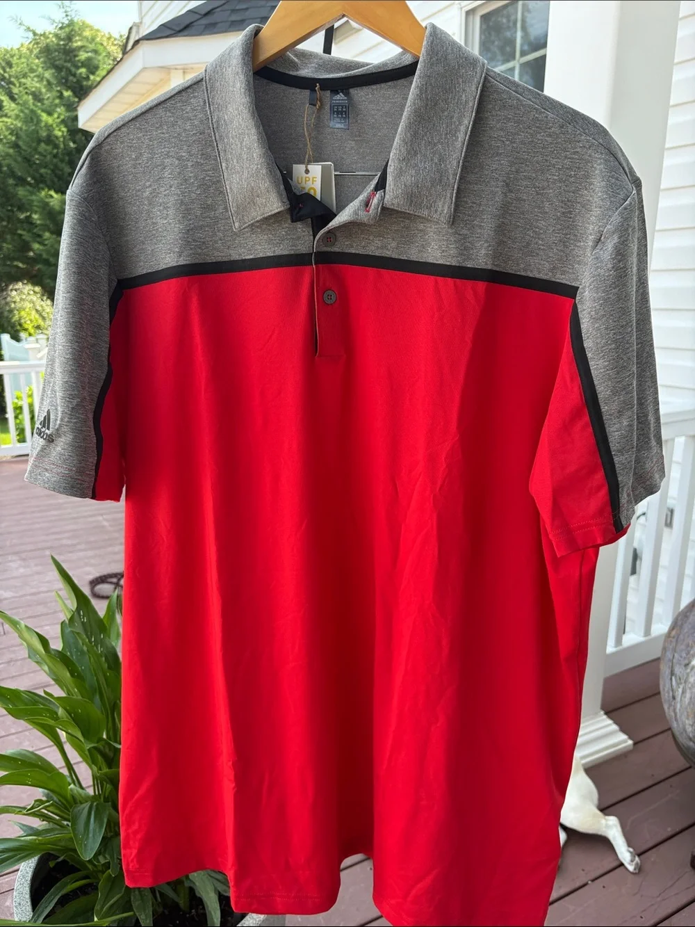 adidas Men's Golf Gray and Red Colorblock Polo Shirt